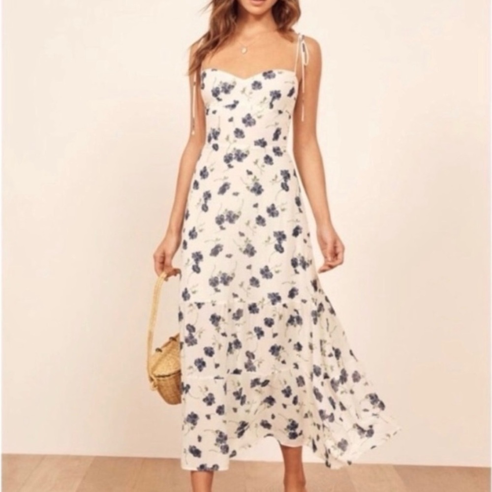 Reformation maxi dress floral blue and white